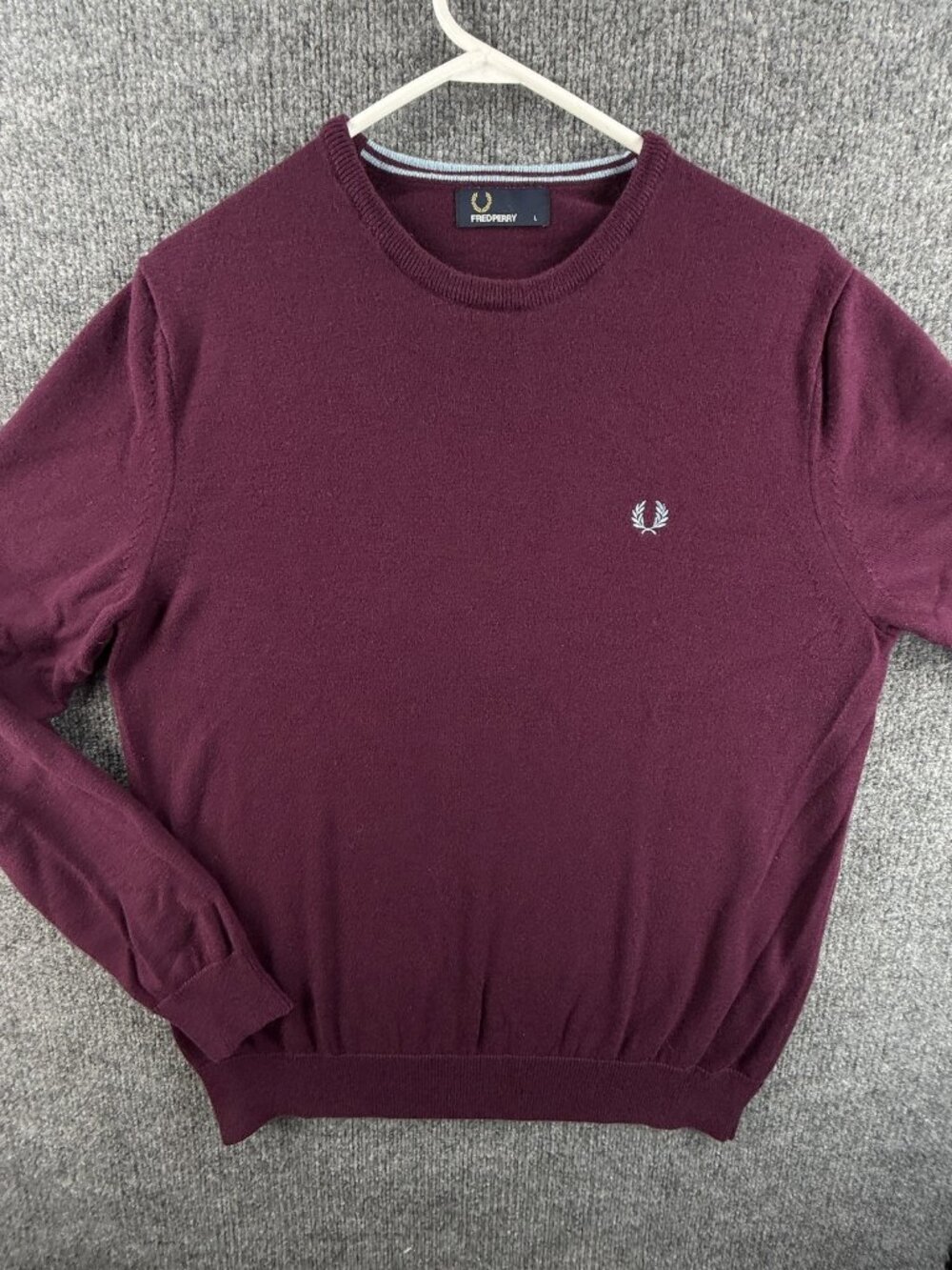 Fred Perry Purple Mens Pullover Wool Cotton Sweater Long Sleeve Large Crew Neck